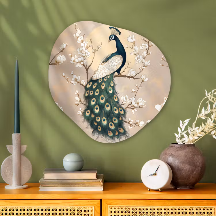 Organisch schilderij - Glas - Pauw - Tak - Bloemen — 2