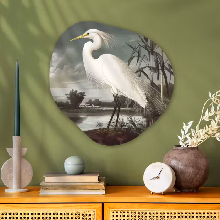 Organisch schilderij - Glas - Reiger - Planten - Wolken - Wit — 2