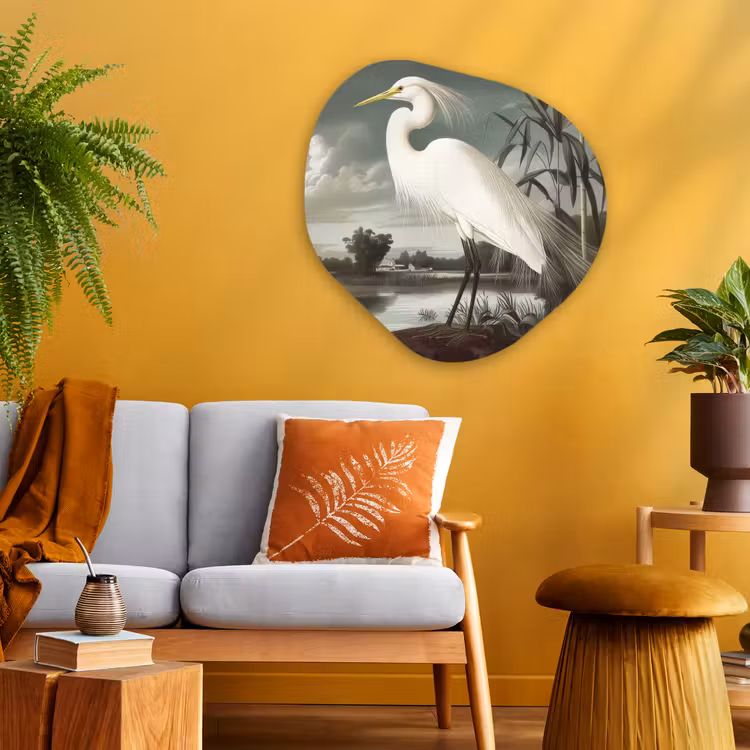 Organisch schilderij - Glas - Reiger - Planten - Wolken - Wit — 3