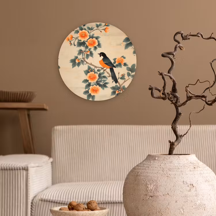 Muurcirkel glas - Vogel - Tak - Bloemen - Oranje — 2