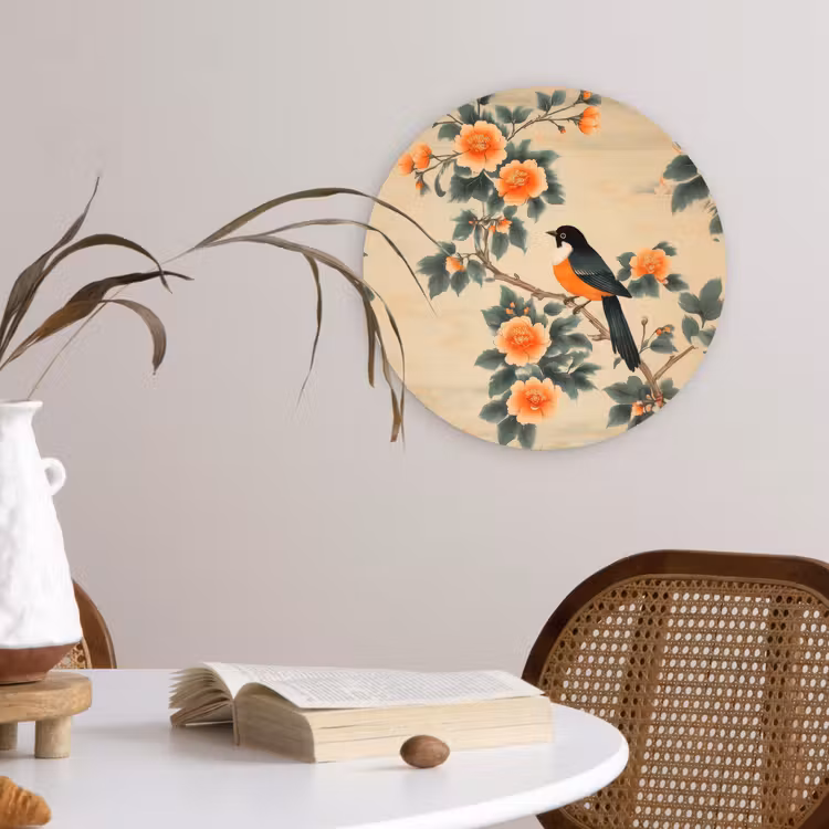 Muurcirkel glas - Vogel - Tak - Bloemen - Oranje — 4