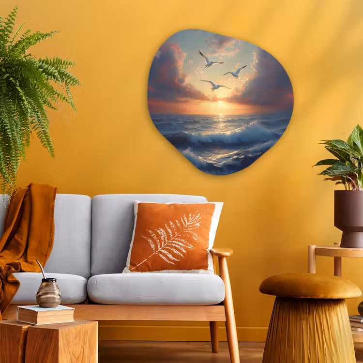 Organisch schilderij - Glas - Meeuwen - Zonsondergang - Zee - Wolken — 3