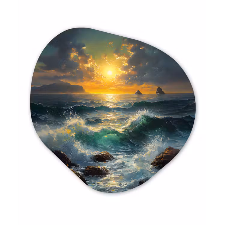 Organisch schilderij - Glas - Zee - Zon - Golven - Rotsen — 1