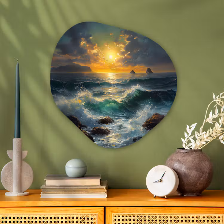 Organisch schilderij - Glas - Zee - Zon - Golven - Rotsen — 2