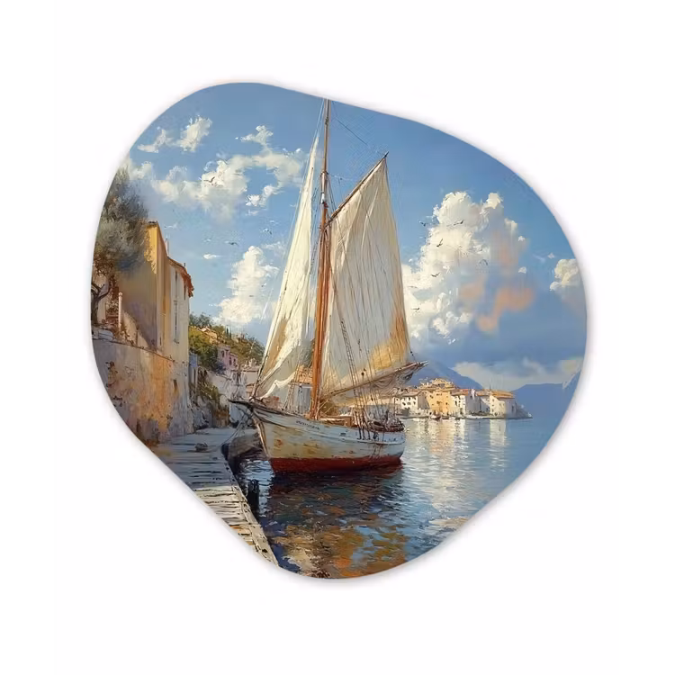 Organisch schilderij - Glas - Zeilschip - Huizen - Kade - Zee — 1