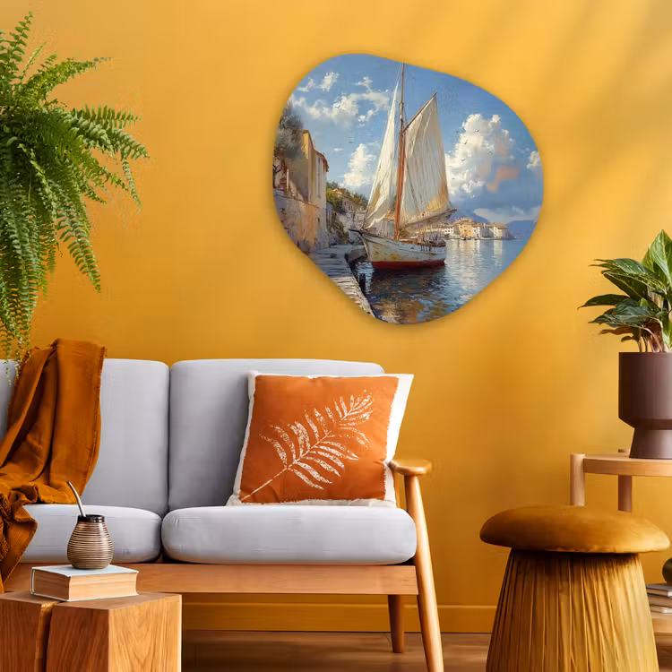 Organisch schilderij - Glas - Zeilschip - Huizen - Kade - Zee — 3
