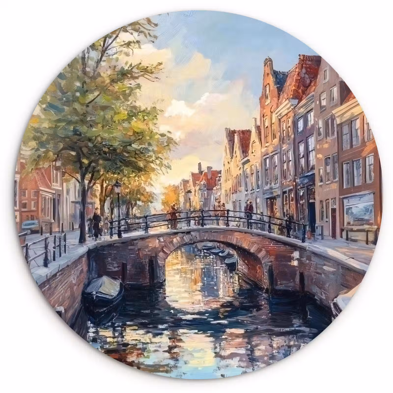 Muurcirkel glas - Brug - Stad - Huizen - Boot — 1