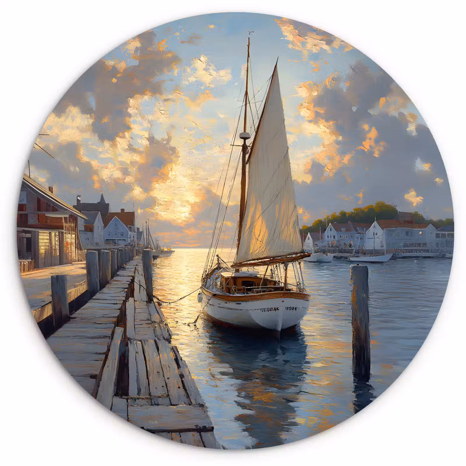 Muurcirkel glas - Zeilboot - Zon - Pier - Hout — 1