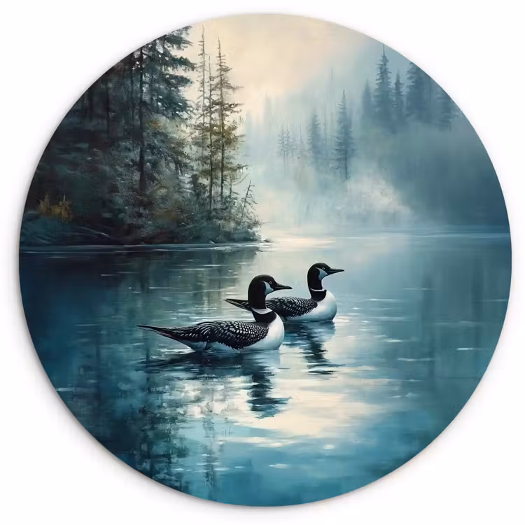 Muurcirkel glas - Bos - Water - Eenden - Mistig — 1
