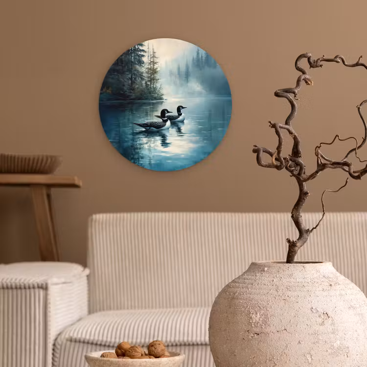 Muurcirkel glas - Bos - Water - Eenden - Mistig — 2