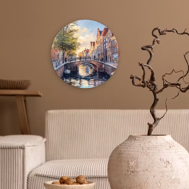 Muurcirkel glas - Brug - Stad - Huizen - Boot — 2
