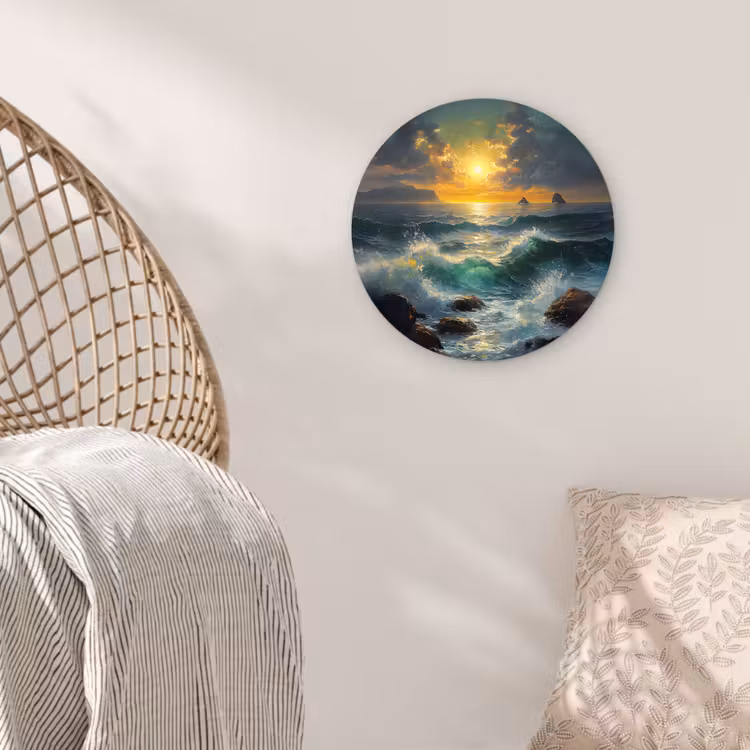 Muurcirkel glas - Zee - Zon - Golven - Rotsen — 5