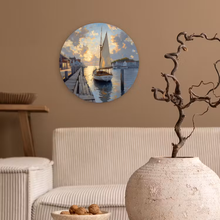 Muurcirkel glas - Zeilboot - Zon - Pier - Hout — 2