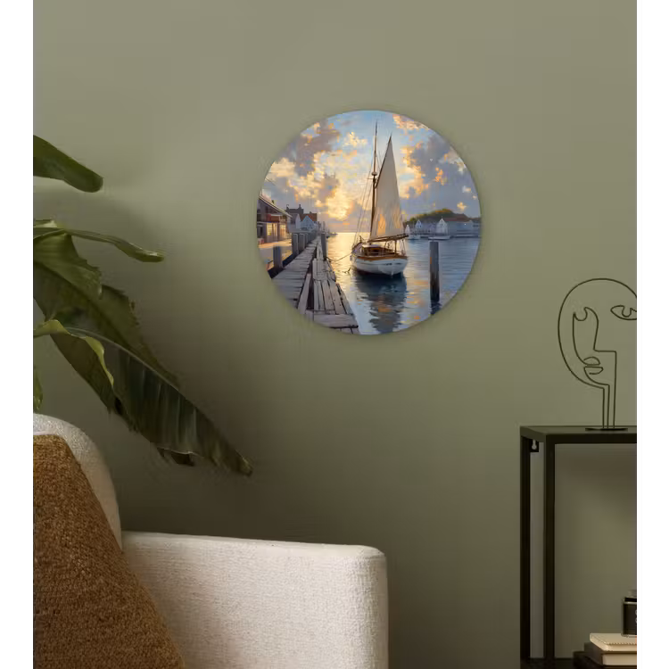 Muurcirkel glas - Zeilboot - Zon - Pier - Hout — 3