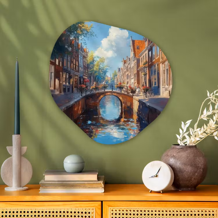 Organisch schilderij - Glas - Stad - Gracht - Zon - Fietsen — 2