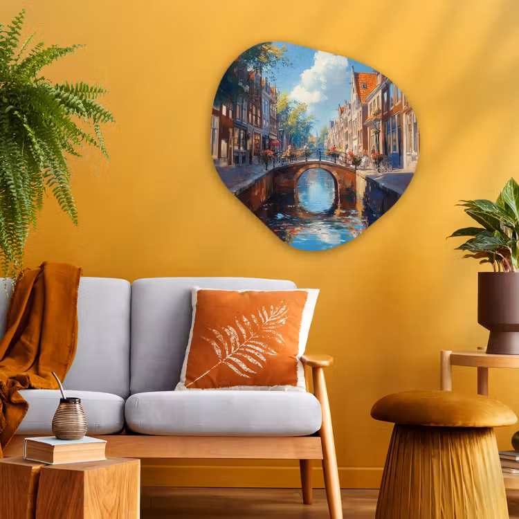 Organisch schilderij - Glas - Stad - Gracht - Zon - Fietsen — 3