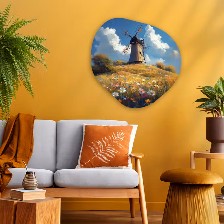 Organisch schilderij - Glas - Windmolen - Heuvel - Bloemen - Kleurrijk — 3