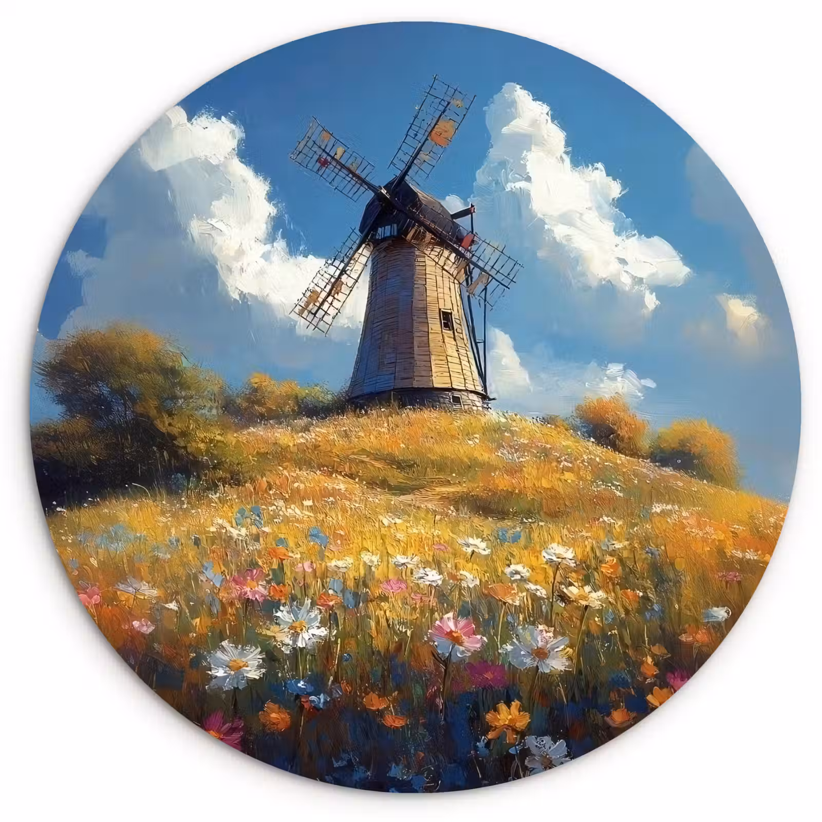 Muurcirkel glas - Windmolen - Heuvel - Bloemen - Kleurrijk — 1