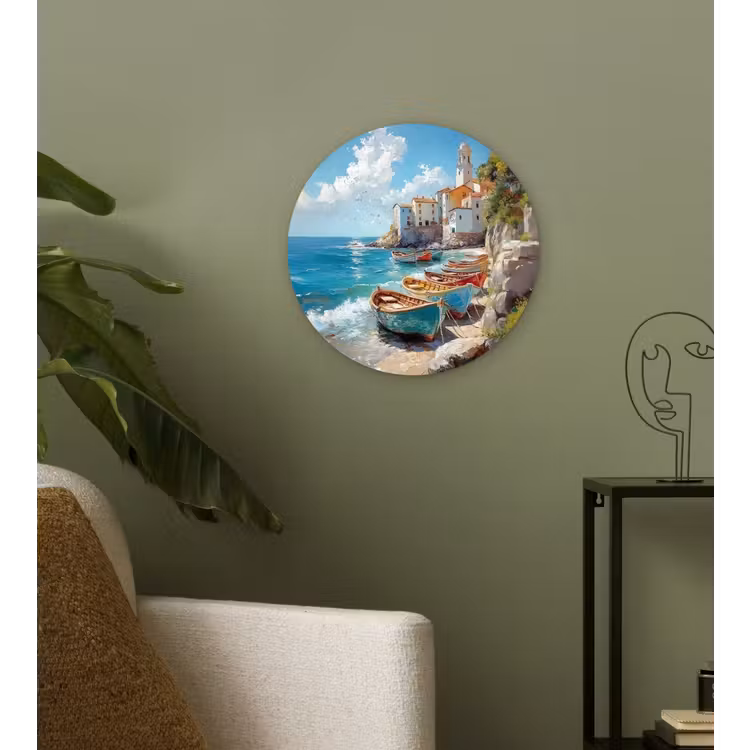 Muurcirkel glas - Boten - Rotsen - Zee - Zon — 3