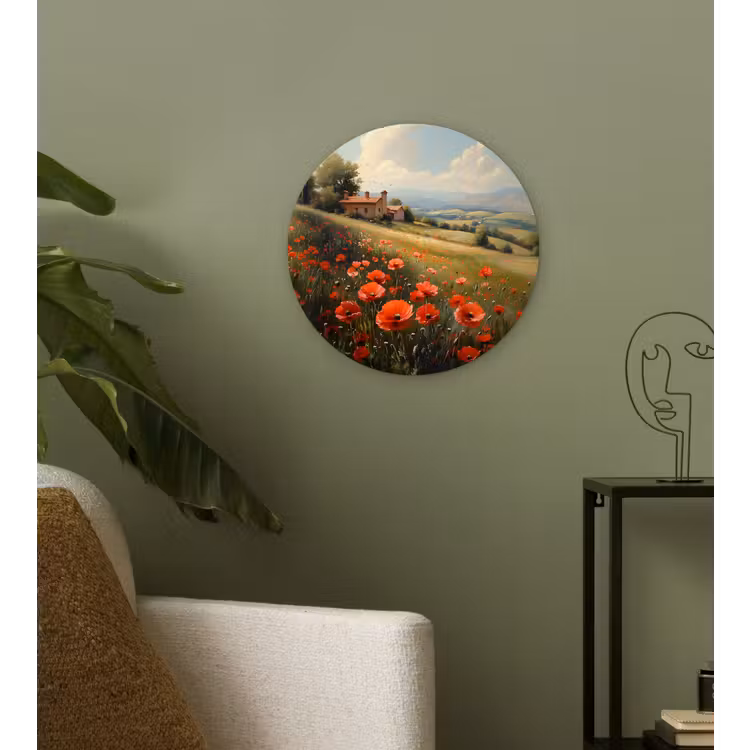 Muurcirkel glas - Klaprozen - Rood - Heuvels - Landschap — 3