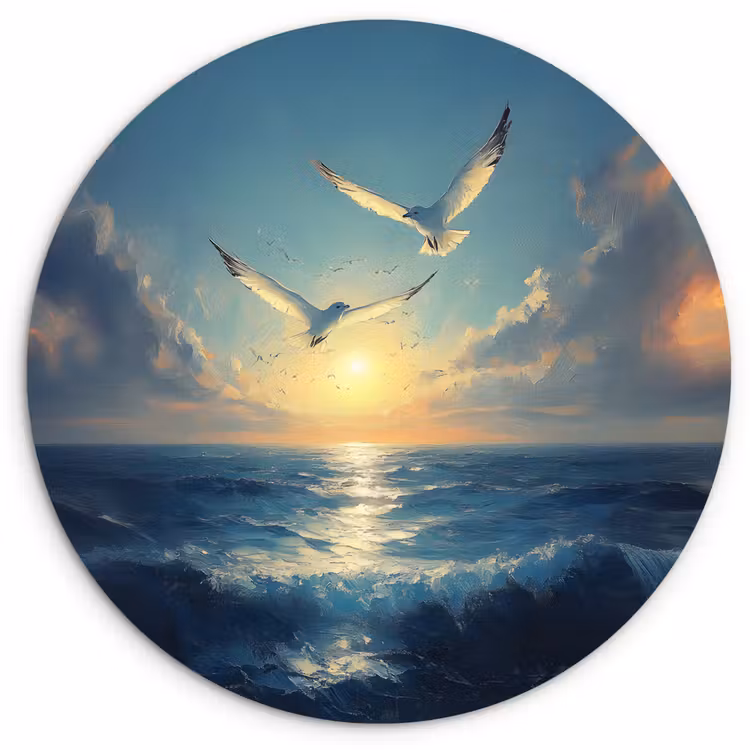 Muurcirkel glas - Meeuwen - Zee - Wolken -Blauw — 1