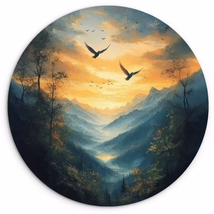 Muurcirkel glas - Vogels - Zon - Bomen - Groen — 1