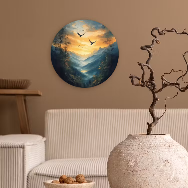 Muurcirkel glas - Vogels - Zon - Bomen - Groen — 2