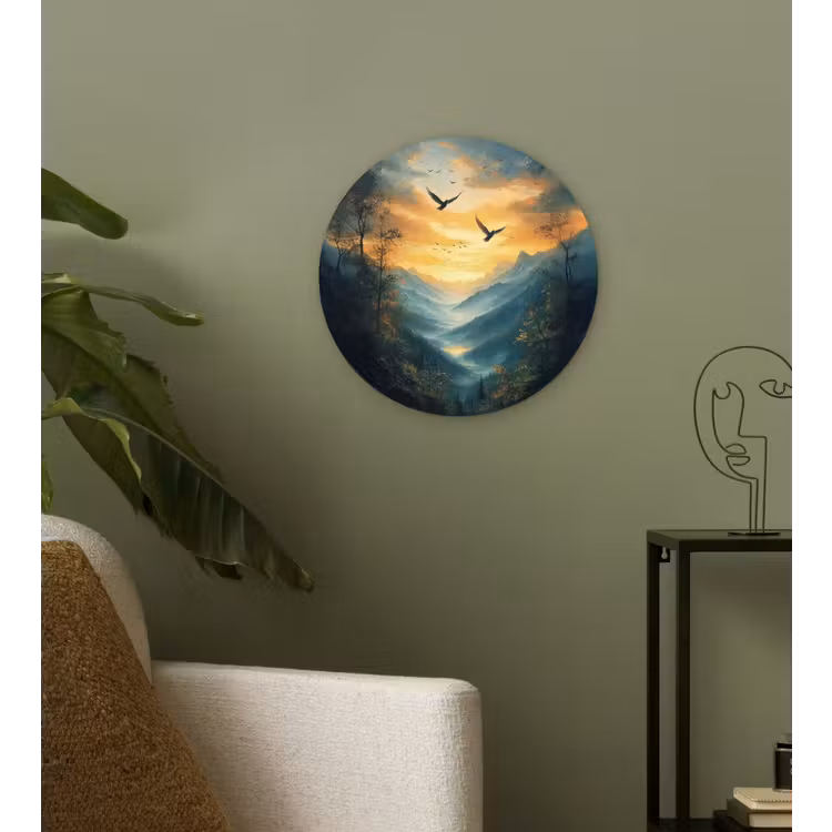 Muurcirkel glas - Vogels - Zon - Bomen - Groen — 3