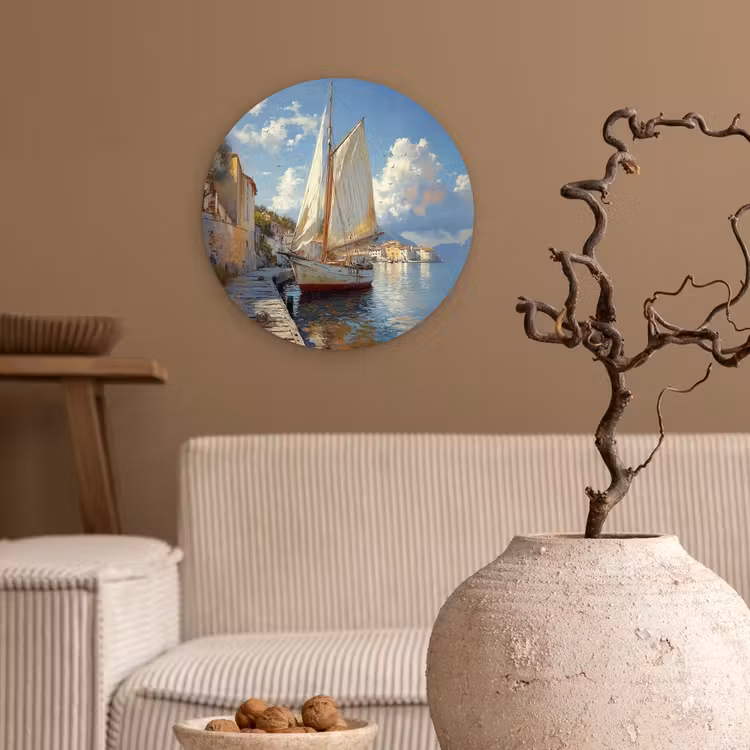 Muurcirkel glas - Zeilschip - Huizen - Kade - Zee — 2