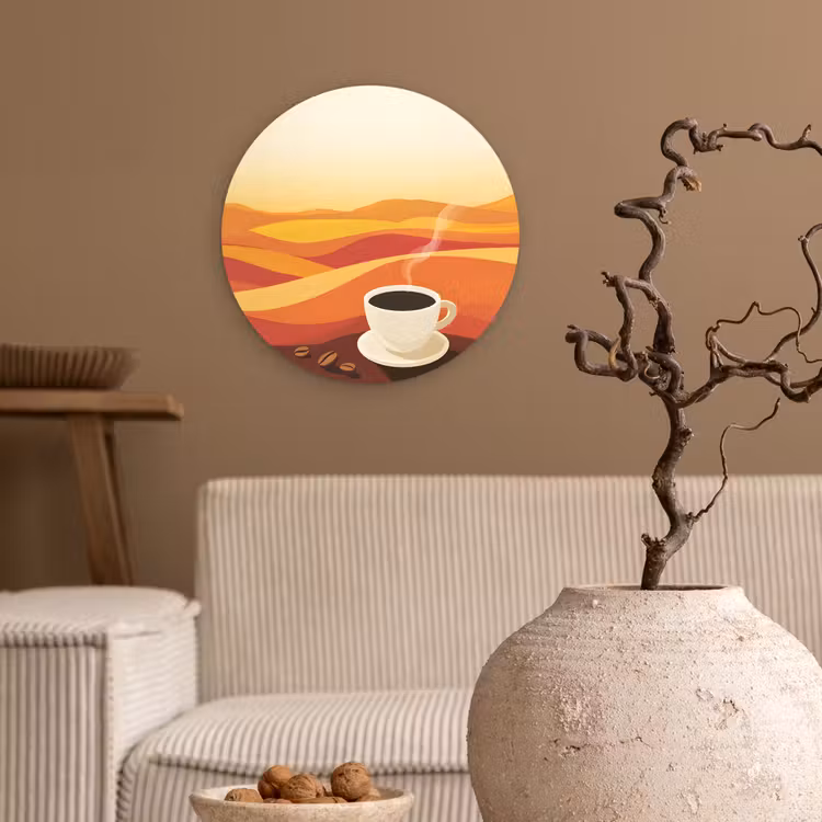 Muurcirkel glas - Koffie - Landschap - Oranje - Koffiebonen — 2