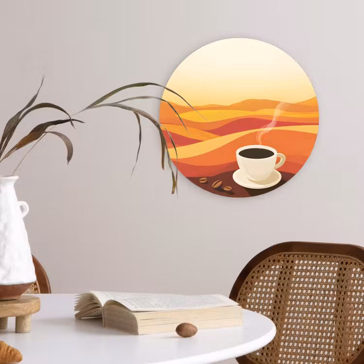 Muurcirkel glas - Koffie - Landschap - Oranje - Koffiebonen — 4