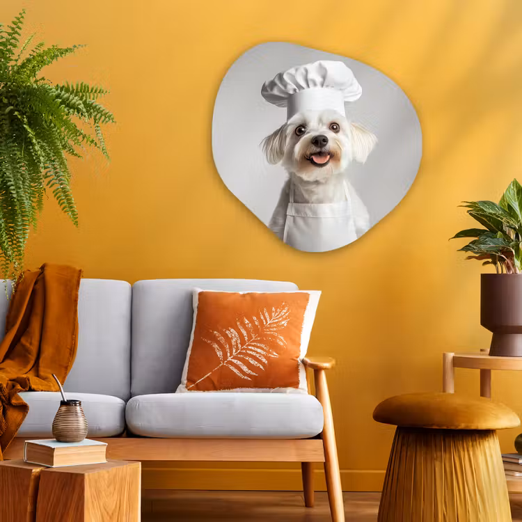 Organisch schilderij - Glas - Witte Hond met Koksmuts — 3