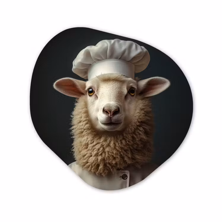 Organisch schilderij - Glas - Schaap Als Kok