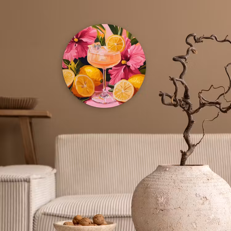 Muurcirkel glas - Drink - Bloemen - Yellow — 2