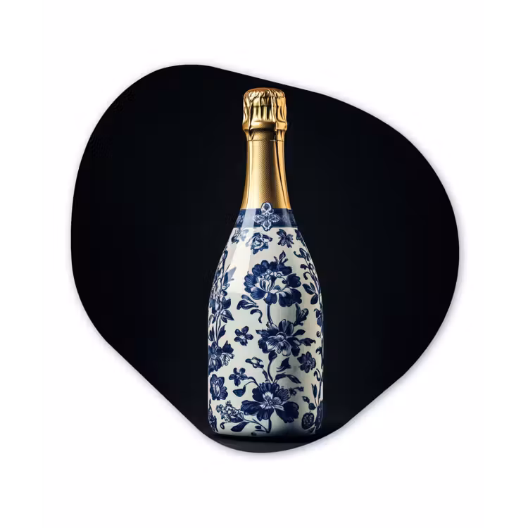 Organisch schilderij - Glas - Champagne - Bloemen - Goud - Chique