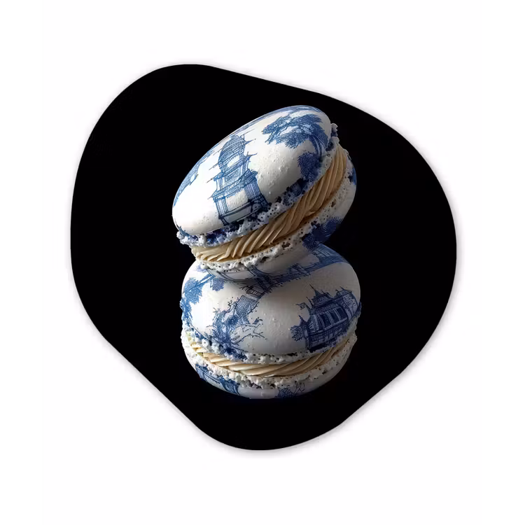 Organisch schilderij - Glas - Eten - Macarons - Delfts blauw - Koekjes