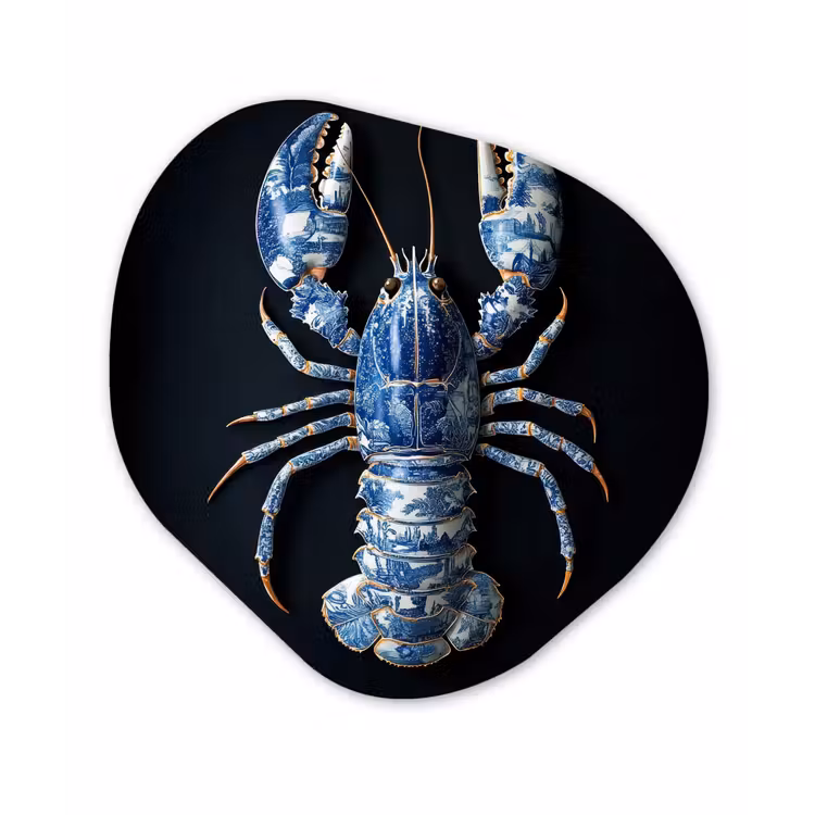 Organisch schilderij - Glas - Kreeft - Delftsblauw - Schild - Stoer