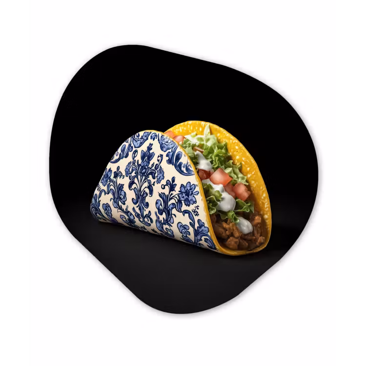 Organisch schilderij - Glas - Taco - Vlees - Salade - Delftsblauw - Motief