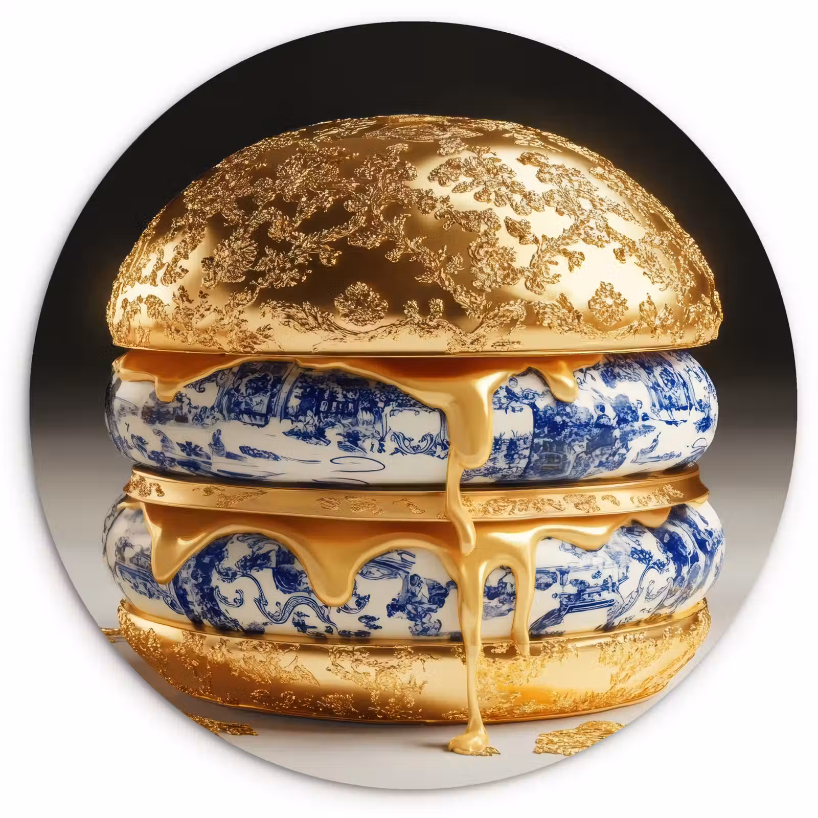 Muurcirkel glas - Delftsblauw - Goud - Burger — 1