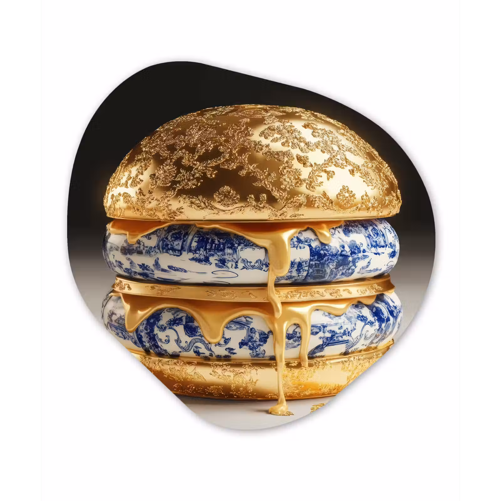 Organisch schilderij - Glas - Delftsblauw - Goud - Burger — 1