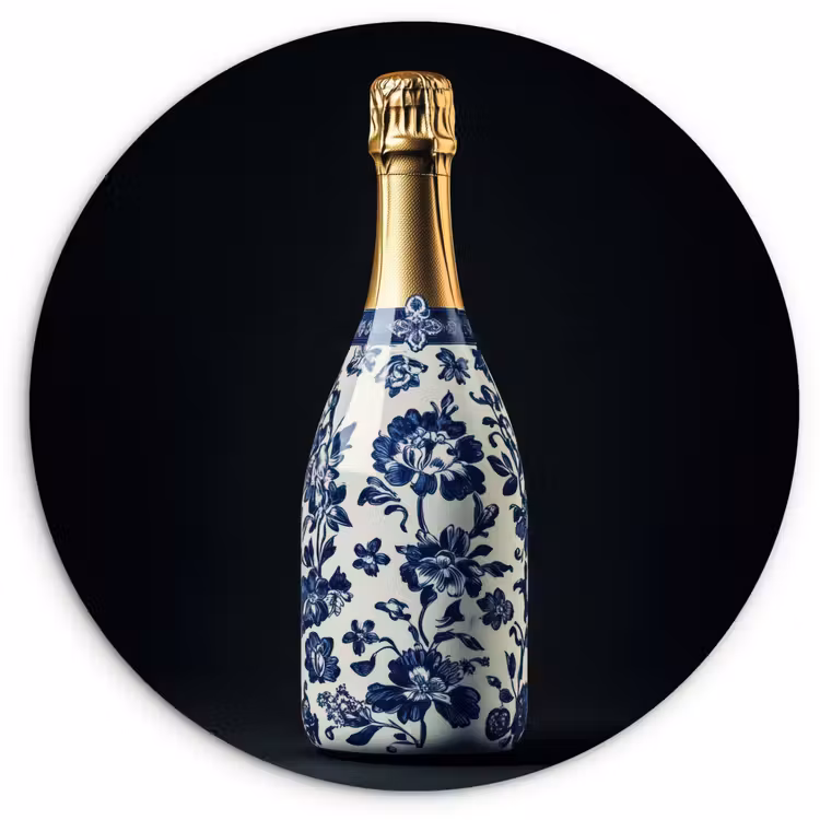 Muurcirkel glas - Champagne - Bloemen - Goud - Chique
