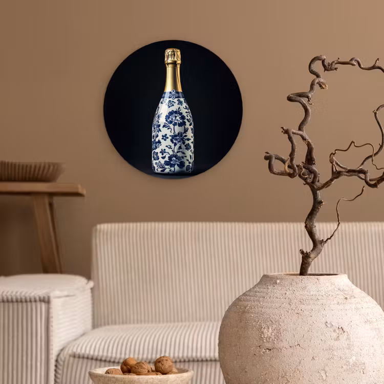 Muurcirkel glas - Champagne - Bloemen - Goud - Chique — 2