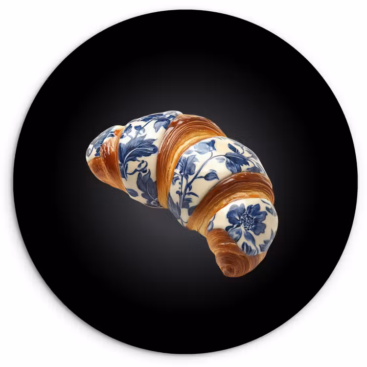 Muurcirkel glas - Croissant - Bloemenpatroon - Delftsblauw