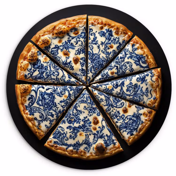 Muurcirkel glas - Pizza - Eten - Delftsblauw