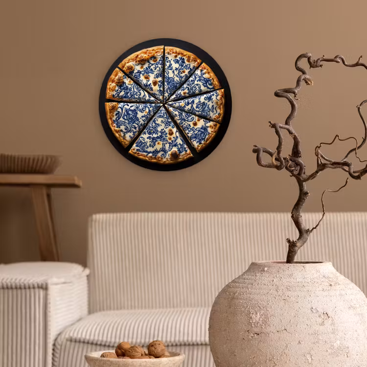 Muurcirkel glas - Pizza - Eten - Delftsblauw — 2