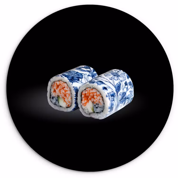Muurcirkel glas - Sushi - Delfts blauw - Rijst - Vis - Elegant