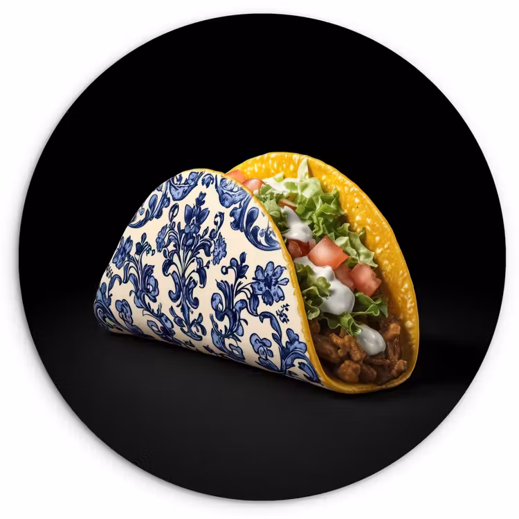 Muurcirkel glas - Taco - Vlees - Salade - Delftsblauw - Motief