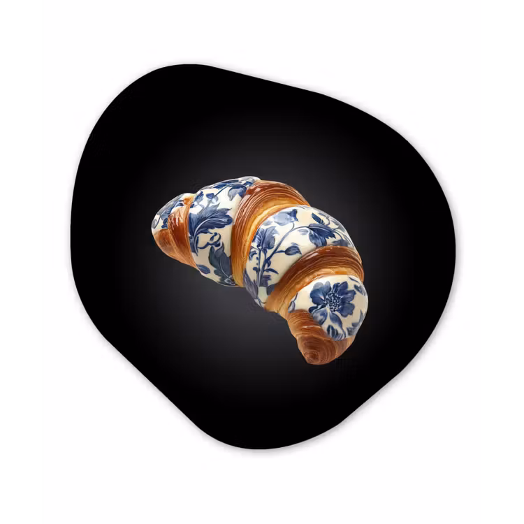 Organisch schilderij - Glas - Croissant - Bloemenpatroon - Delftsblauw