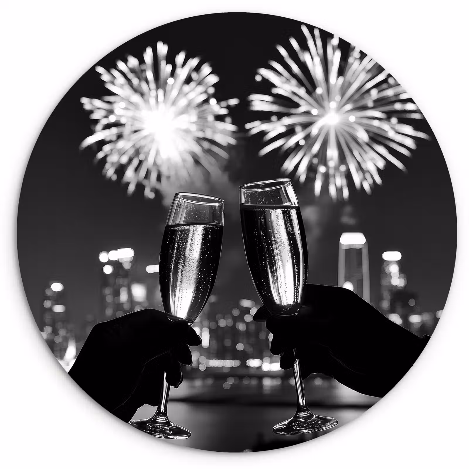 Muurcirkel glas - Vuurwerk - Proosten - Skyline - Champagne — 1