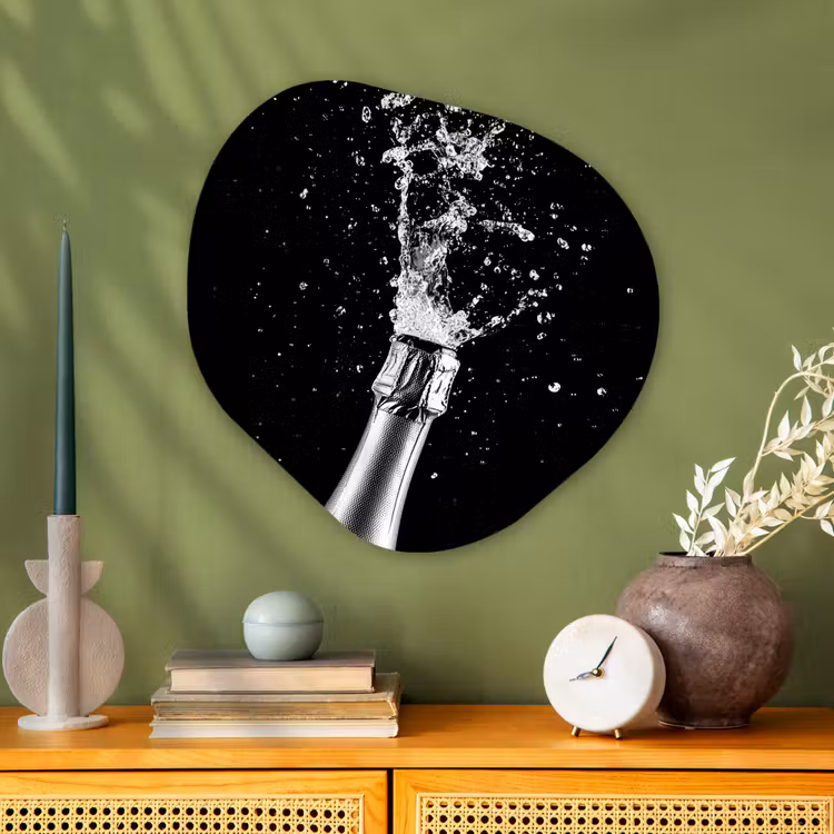 Organisch schilderij - Glas - Champagne - Zwart - Spetters - Popping — 2
